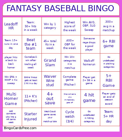 FANTASY BASEBALL Bingo Card