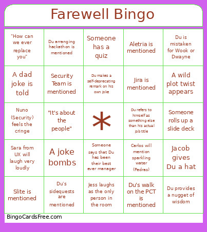 Farewell Bingo Card