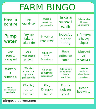 Farm Bingo Card