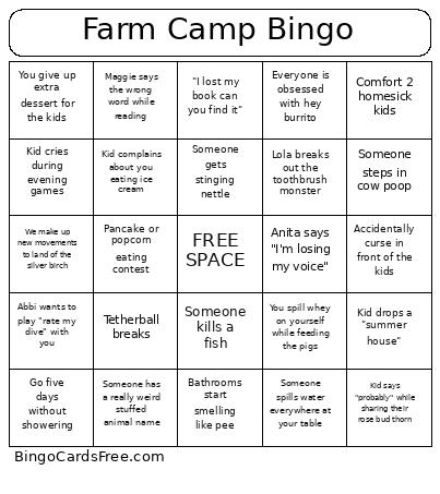 Farm Camp Bingo