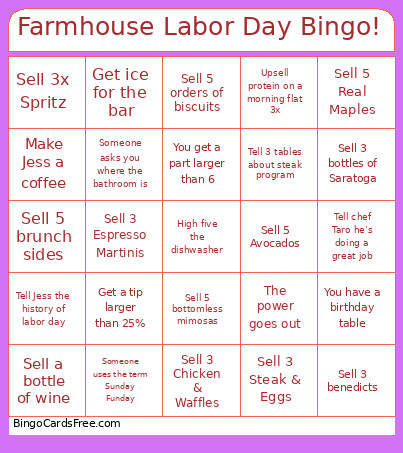 Farmhouse Labor Day ! Bingo Card