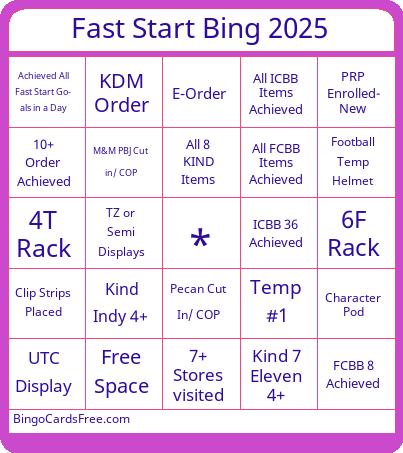 Fast Start Bing 2025 Bingo