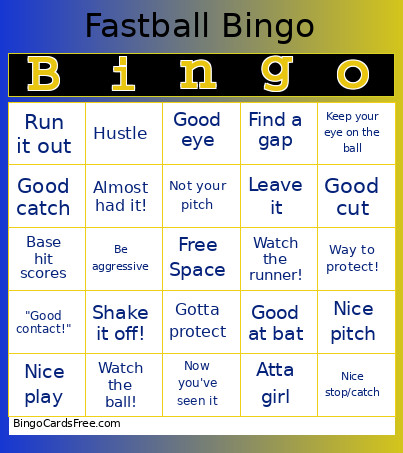 Fastball Bingo Card