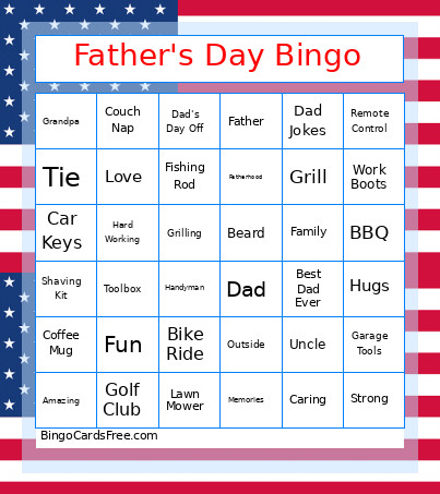 Father's Day Bingo Card