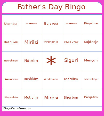 Father's Day Bingo Card