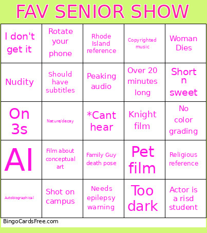 FAV Senior Show Bingo Card