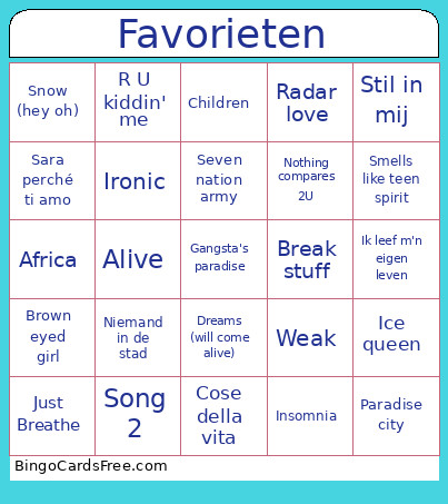 Favorieten Bingo Card