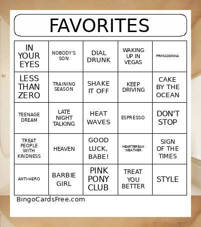 FAVORITES Bingo Card
