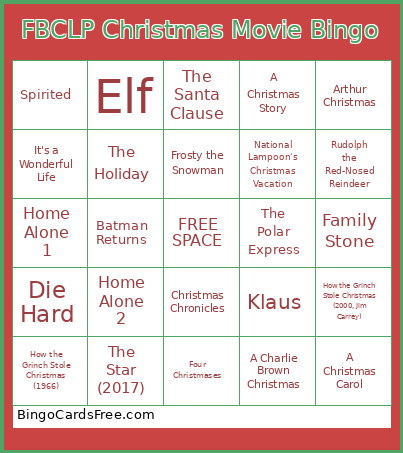 FBCLP Christmas Movie Bingo Card
