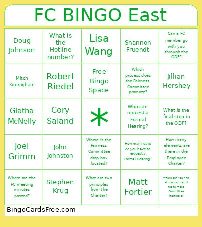 FC East Bingo Card