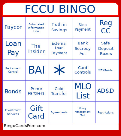 FCCU Bingo Card