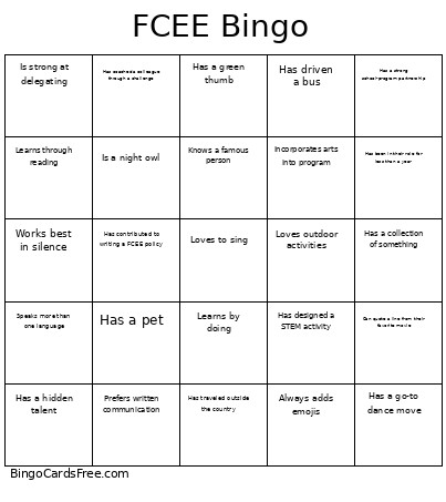 FCEE Bingo Card
