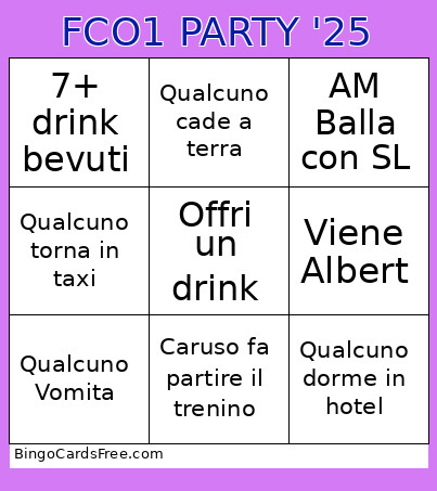 FCO1 PARTY '25 Bingo Card