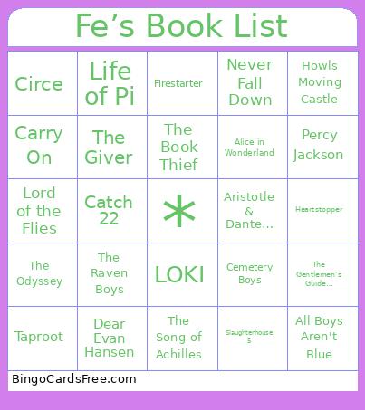 Fe’s Book List Bingo Card