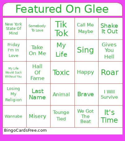 Featured On Glee Bingo