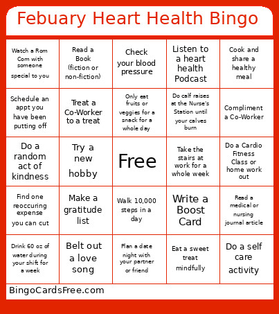 February Heart Health Bingo Card