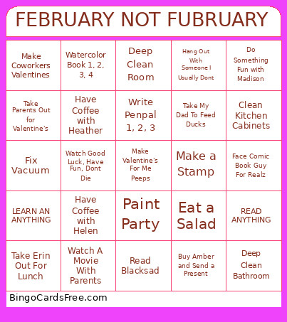 FEBRUARY NOT FUBRUARY Bingo Card