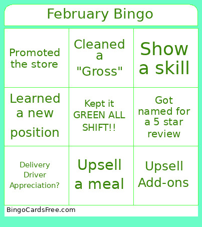 Febuary Bingo Card