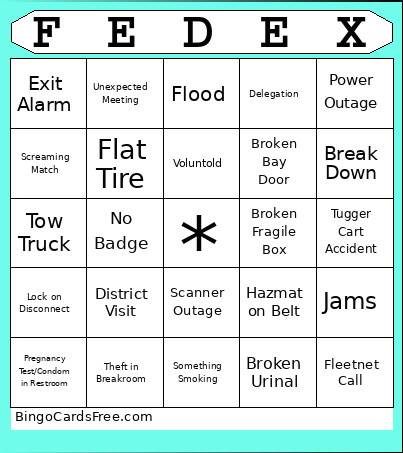 Fedex Bingo Card