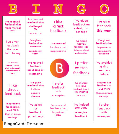 Feedback Bingo Card