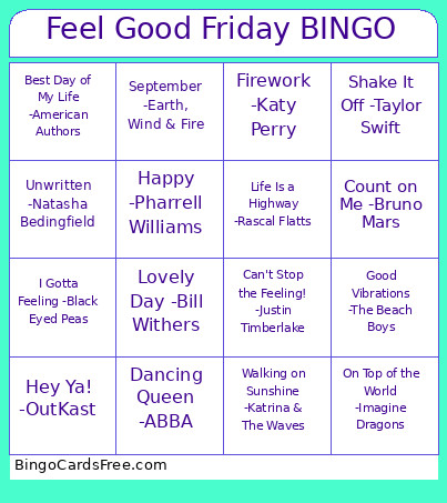 Feel Good Friday Bingo Card