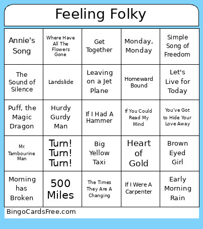 Feeling Folky Bingo Card