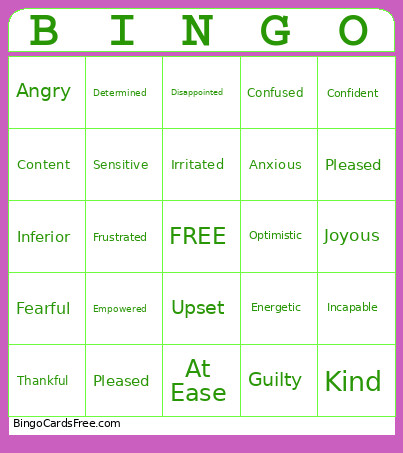 Feeling Words Bingo Card