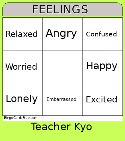FEELINGS Bingo Card