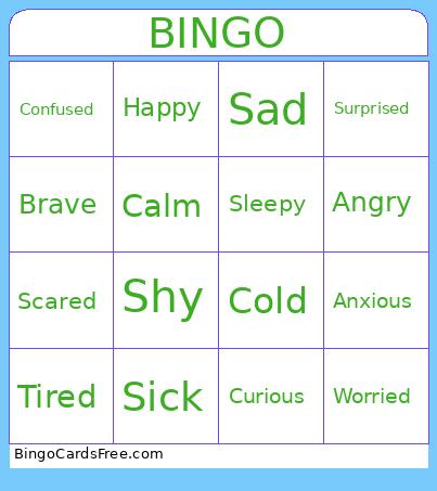 Feelings And Emotions Bingo Card