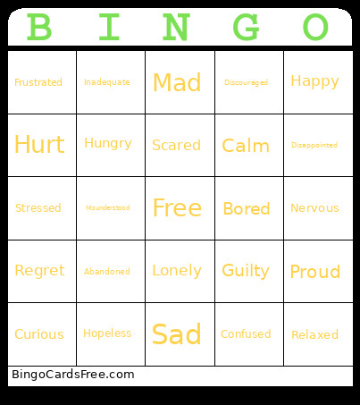 Feelings Bingo Card