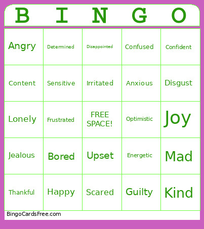Feelings Bingo Card