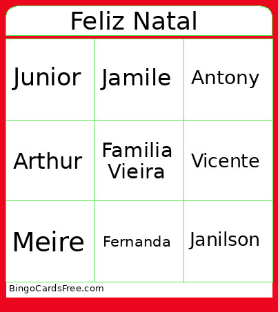 Feliz Natal Bingo Card