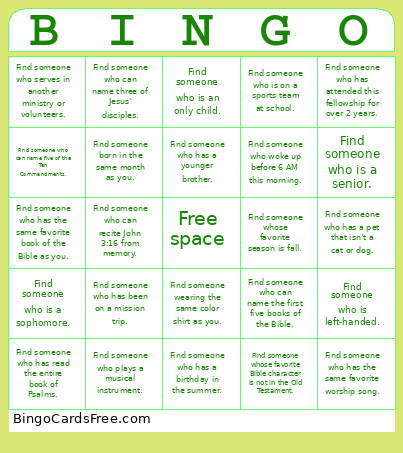Fellowship Bingo Card