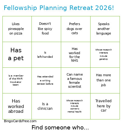 Fellowship Planning Retreat 2026! Bingo Card