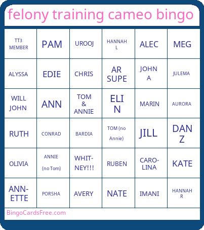 felony training cameo bingo