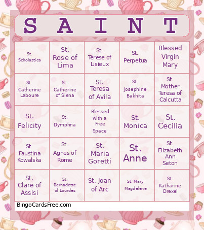 Female Saint Bingo Card