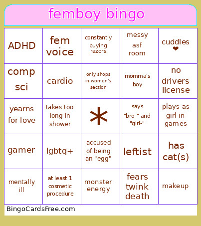 Femboy Bingo Card