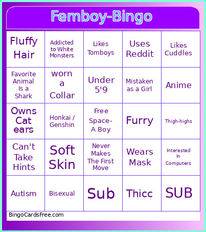 Femboy- Bingo Card