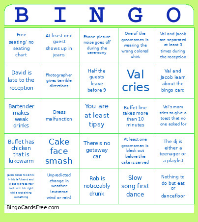 Fenenga Wedding Bingo Card