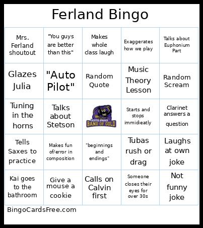 Ferland Bingo Card