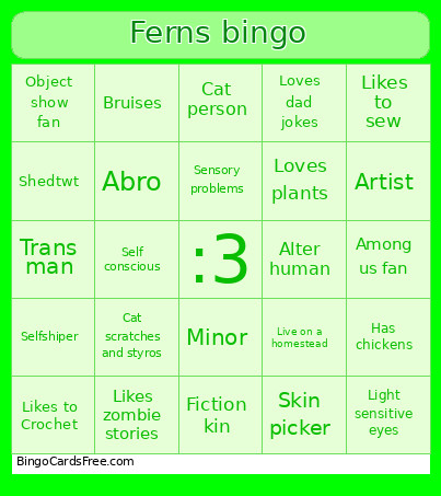 Ferns Bingo Card