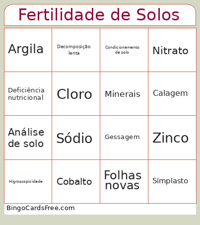 Fertilidade De Solos Bingo Card