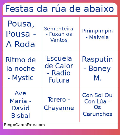 Festas Da Rúa De Abaixo Bingo Card