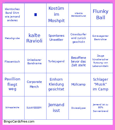 Festival Bingo Card