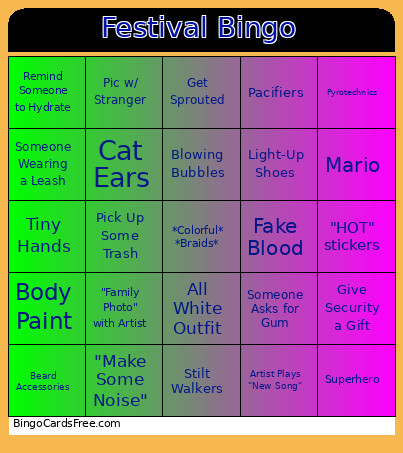 Festival Bingo Card