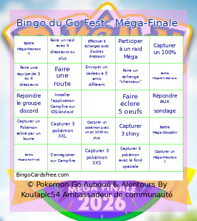 Festival Pokémon GO 2026 : Méga-Finale Bingo Card