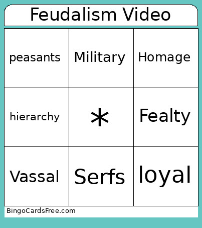 Feudalism Video Bingo Card