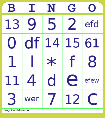 Fewedf Bingo Card