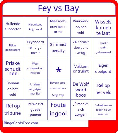 Fey vs Bay Bingo