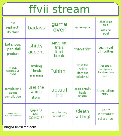 Ffvii Stream Bingo Card 2